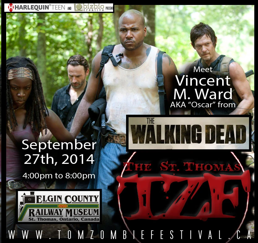 A promotional poster features four individuals, three men and one woman, in a wooded setting, with text overlays advertising an event.
