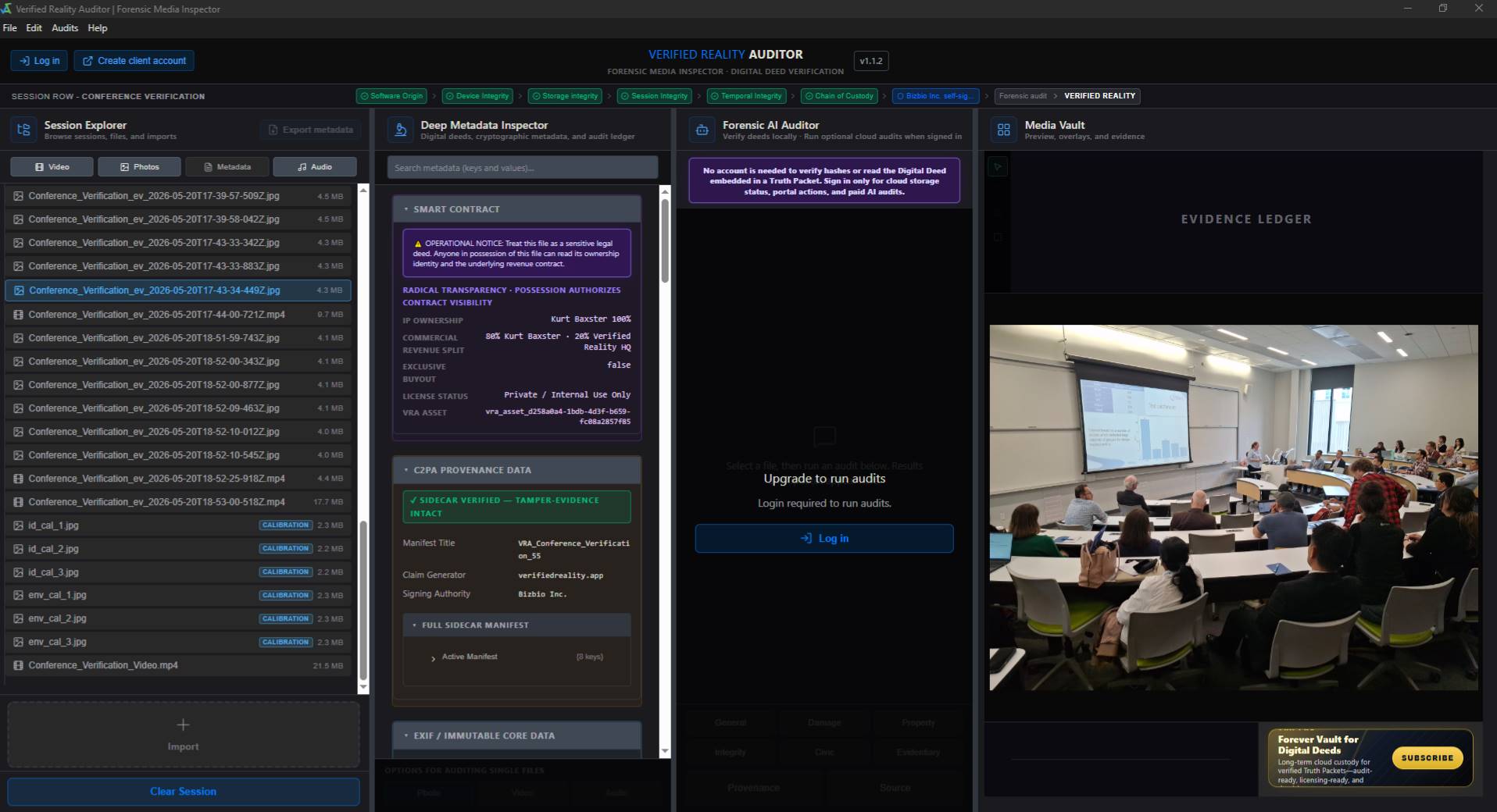 Screenshot of the Verified Reality auditor app.