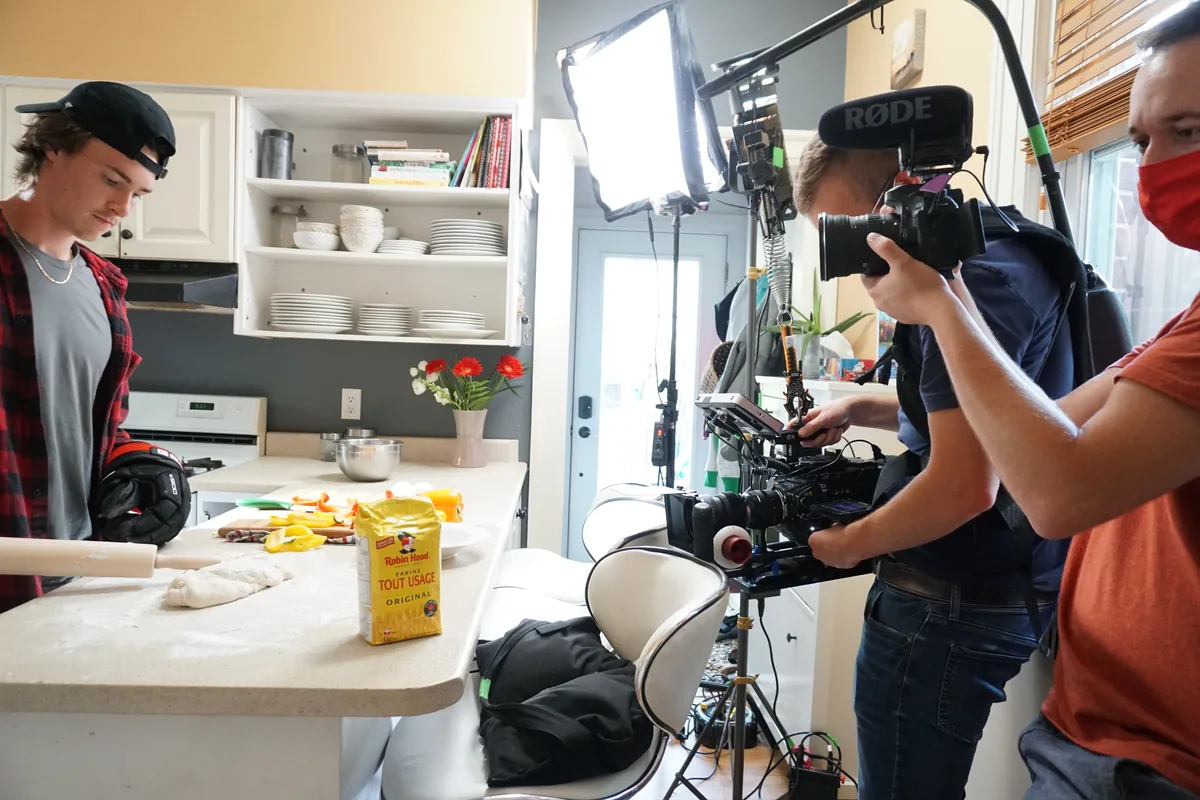 A behind-the-scenes frame from a shoot in July 2020.