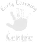 A gray handprint with a heart outline in its palm, with the words "Early Learning" curved above it and "Centre" below it, all in a playful, textured black font.