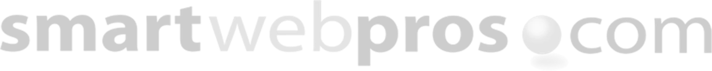 The main subject is the text "smartwebpros.com" with a gray sphere.