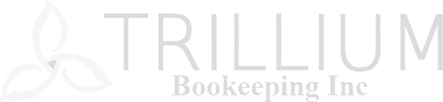 The logo for Trillium Bookkeeping Inc. features a stylized grey three-leaf design on the left, with the word "TRILLIUM" in large, dark grey capital letters next to it, and "Bookkeeping Inc" in smaller, dark grey serif font below "TRILLIUM".