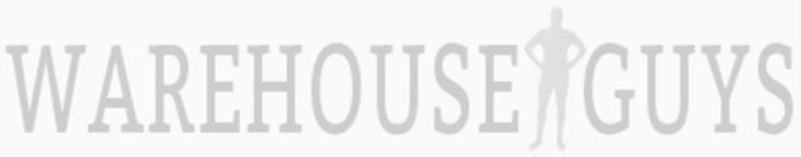 The main subject is the text "WAREHOUSE GUYS" with a silhouette of a person standing between "HOUSE" and "GUYS".