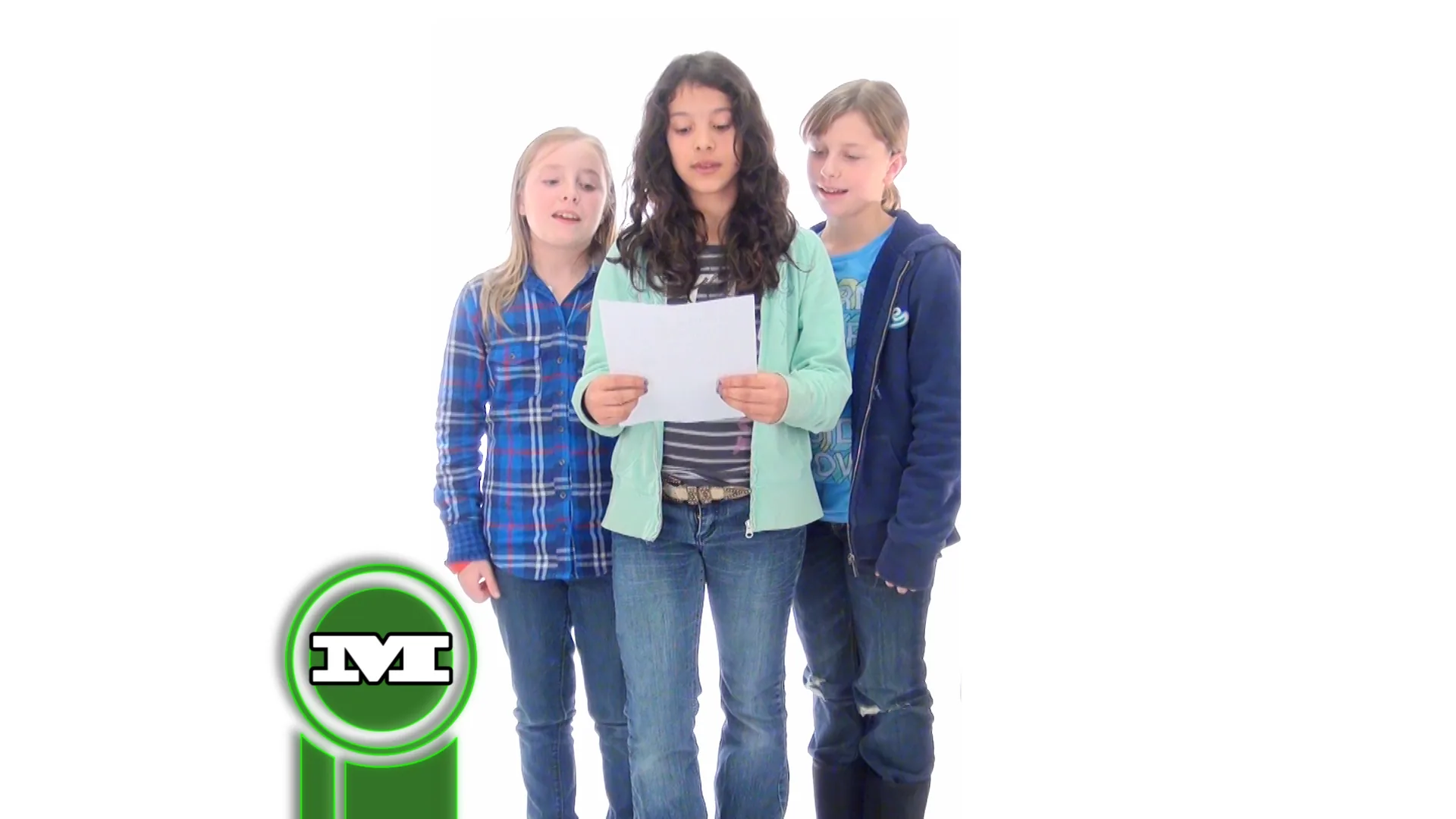 Three young people in casual clothes — a plaid shirt, a turquoise jacket and a blue hoodie — stand side by side against a white backdrop.